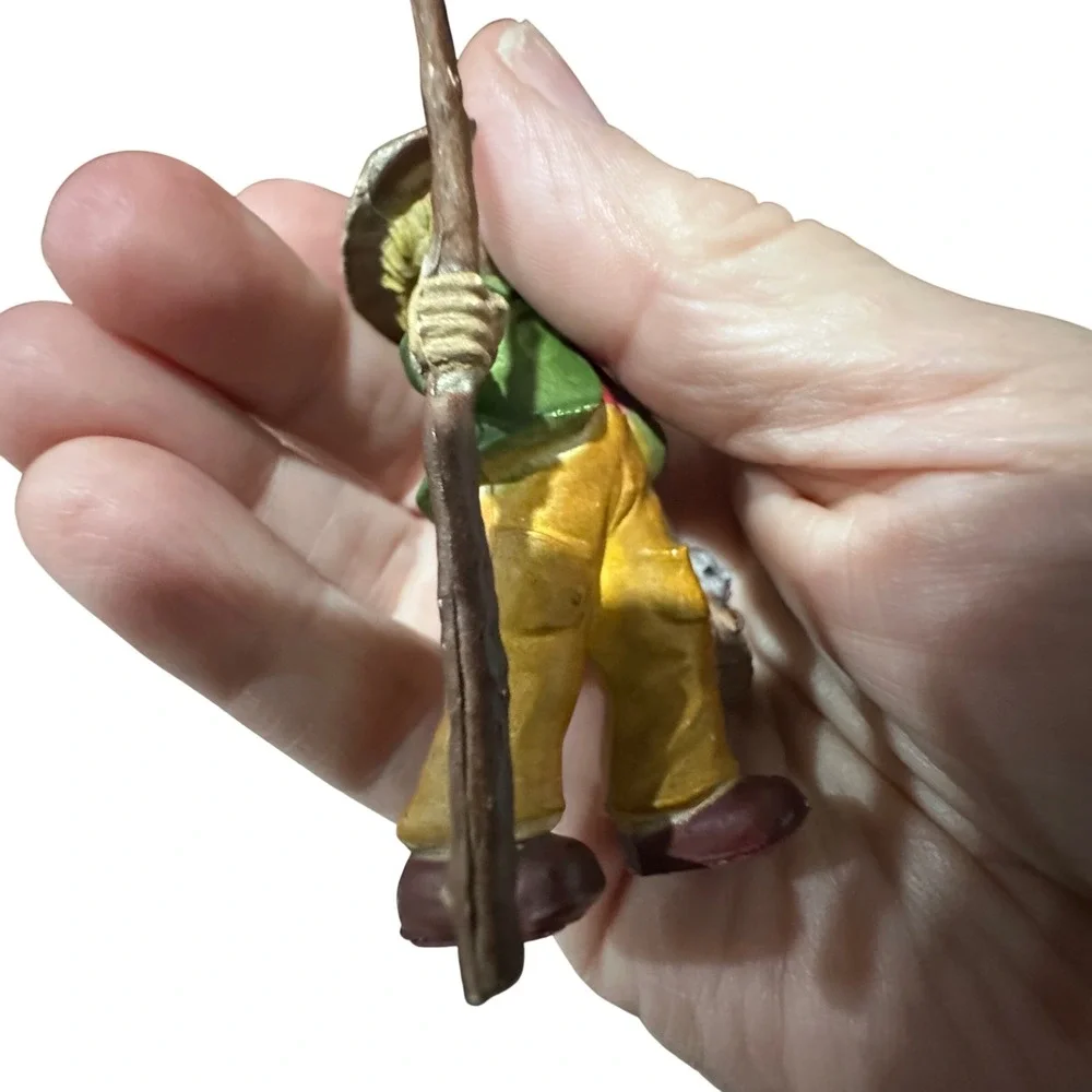 Vintage Hong‎ Kong Boy Figurine Ornament Hiker with Bunny Basket Walking Stick